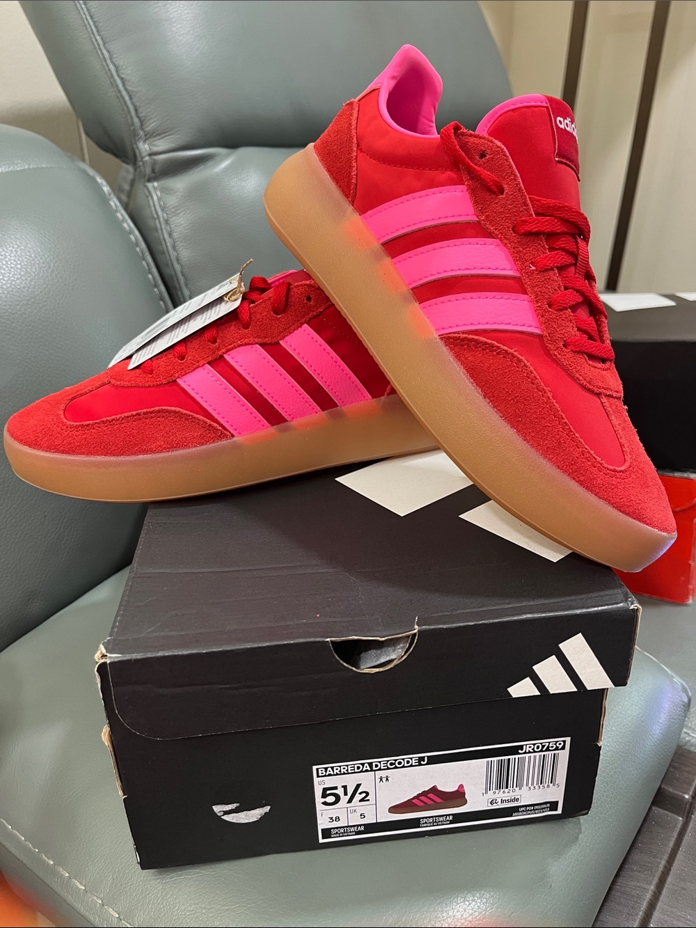 5.5 Adidas Darren’s Decode Red & Pink Suede Low-Top Sneakers with Gum Sole